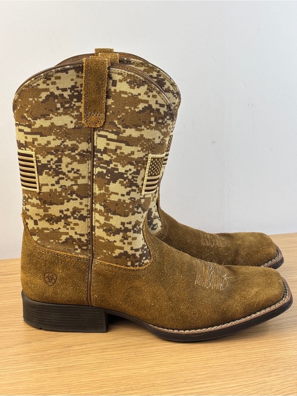 Ariat Sport Patriot Western Boots Camo Military Flag Brown Mens 6 Woman’s 8